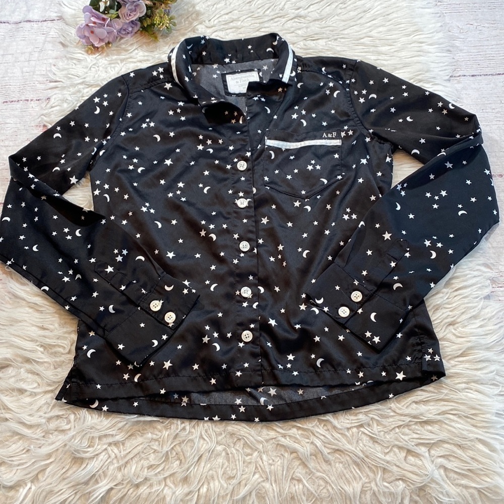 Abercrombie & Fitch Starry Night Black White Button Down Pajama Shirt sz XS